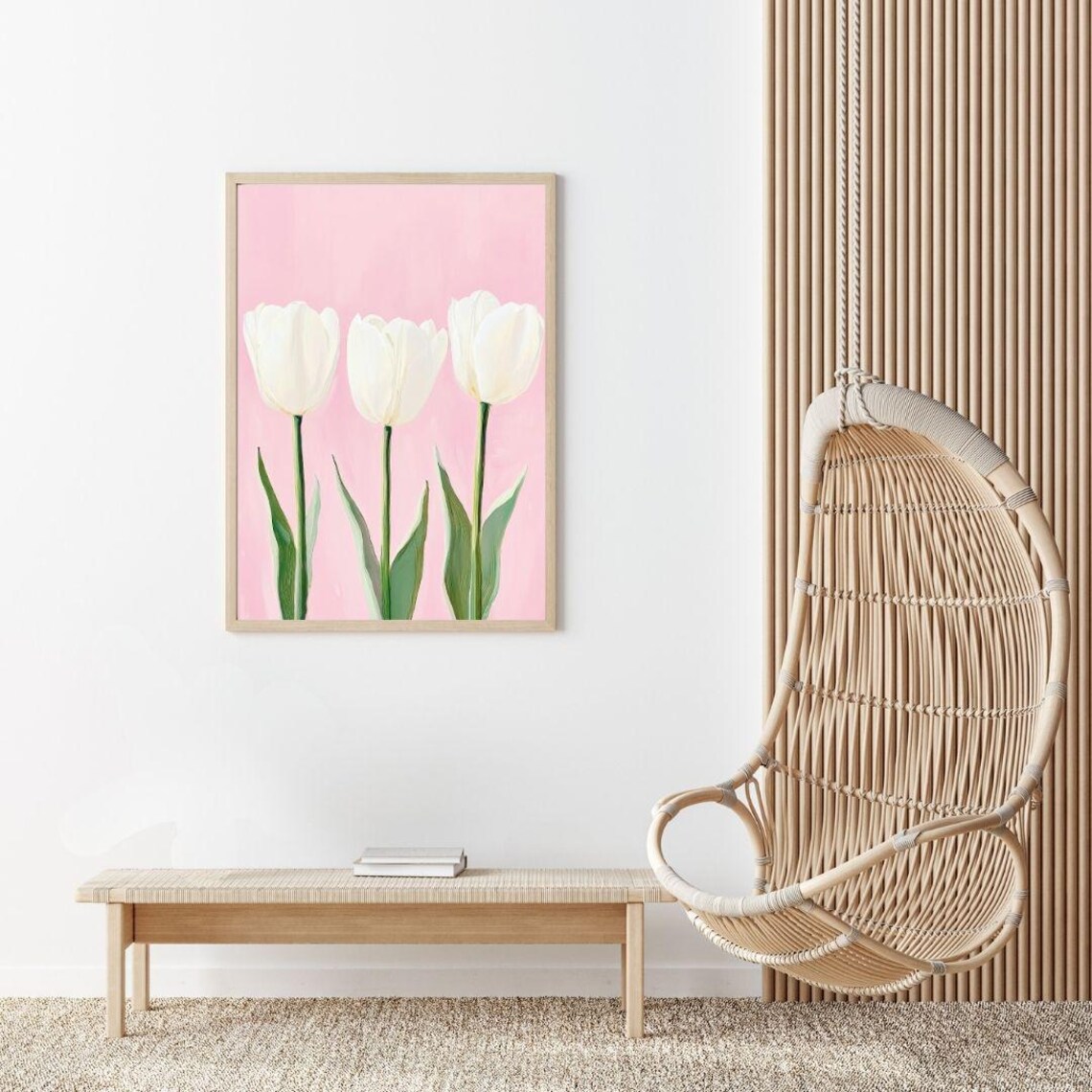 White Tulips Painting, Spring Floral Nursery Art Print - Image 2