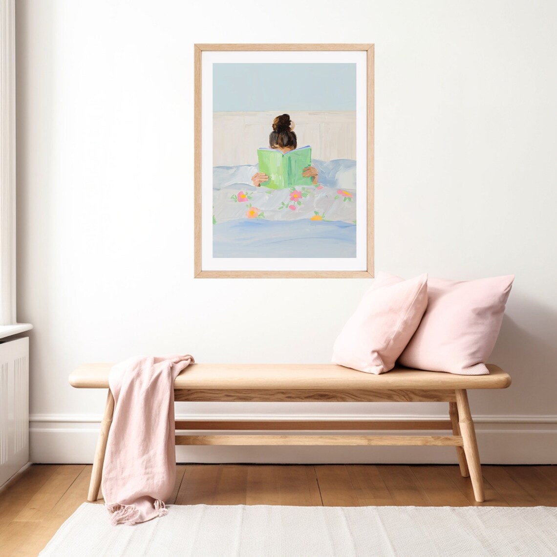 Girl Reading In Bed, Colorful Wall Art Print - Image 2