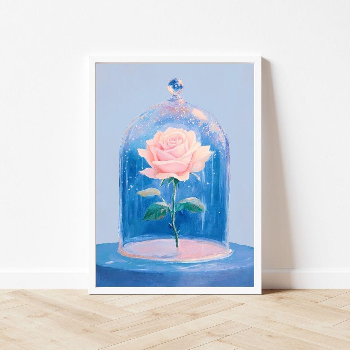 Pink Rose Under Glass Cloche Pastel Botanical Painting Poster - Image 3
