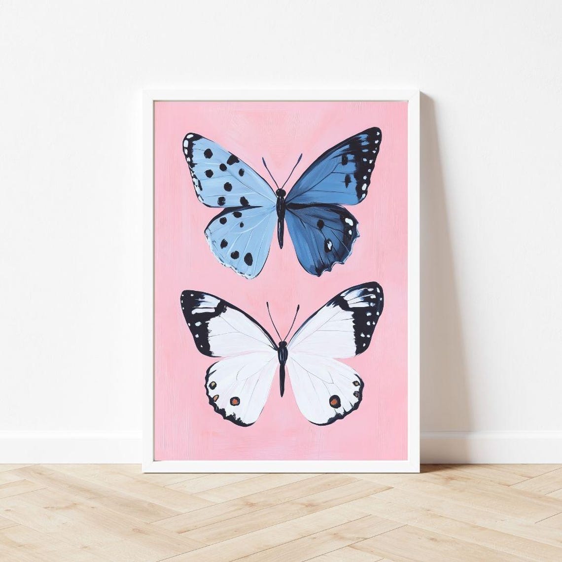 Pink And Blue Butterfly Wall Art Print Two Pastel Butterflies Painting Animal Watercolor Girls Room Insect - Image 3