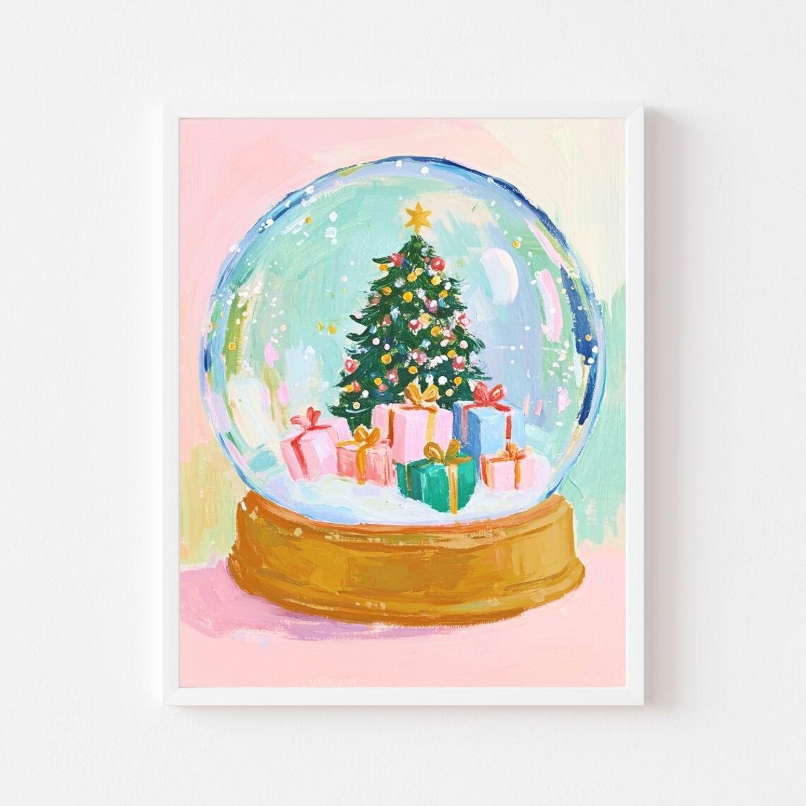 Christmas Tree Snow Globe Pastel Holiday Art Print