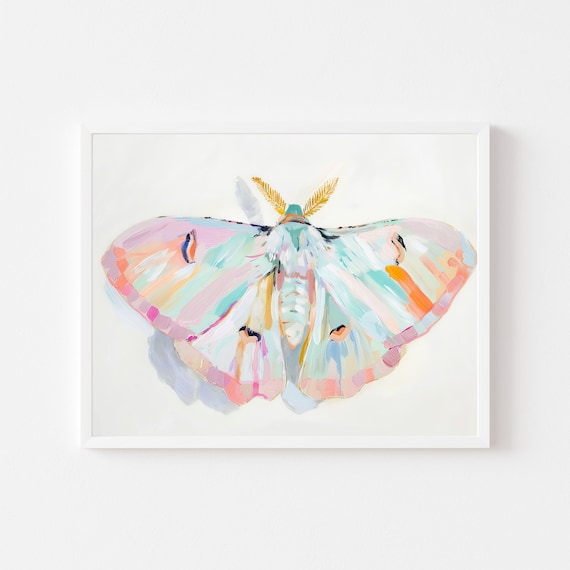Colorful Moth Painting, Pink Insect Art Print