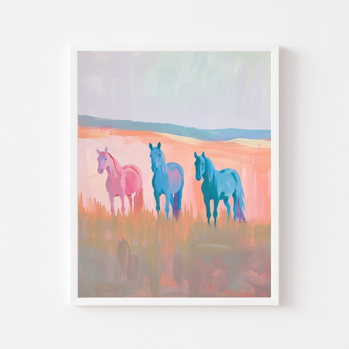 Pastel Horses, Whimsical Girls Room Art Print