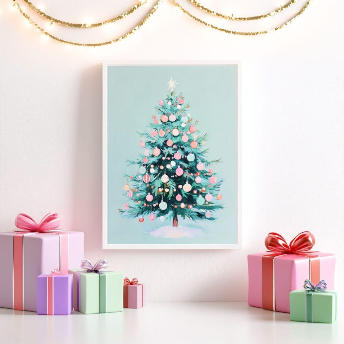Retro Pastel Christmas Tree Art Print, Vintage Holiday - Image 2