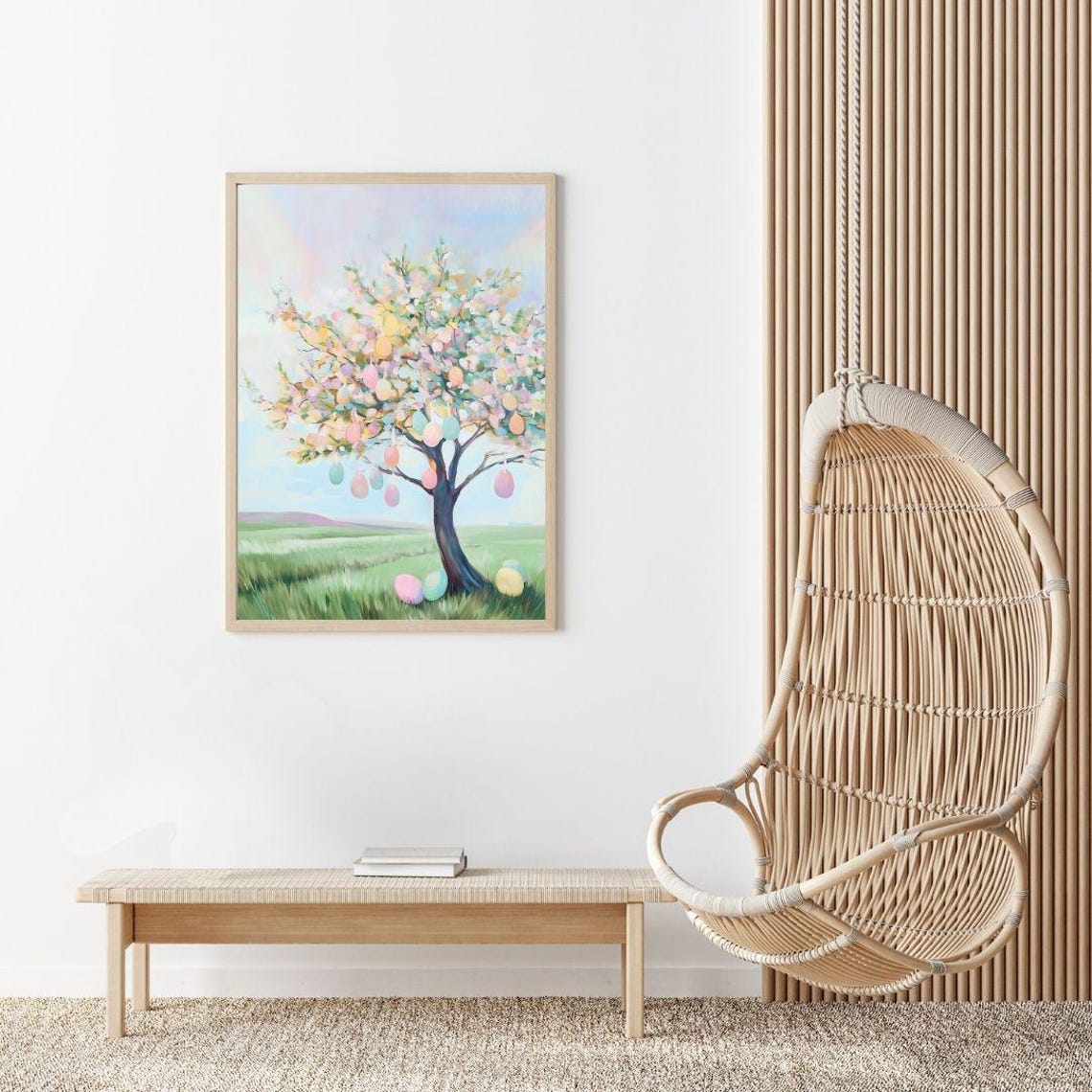 Easter Egg Tree in Bloom Over Green Spring Meadow Decor Poster - Image 2