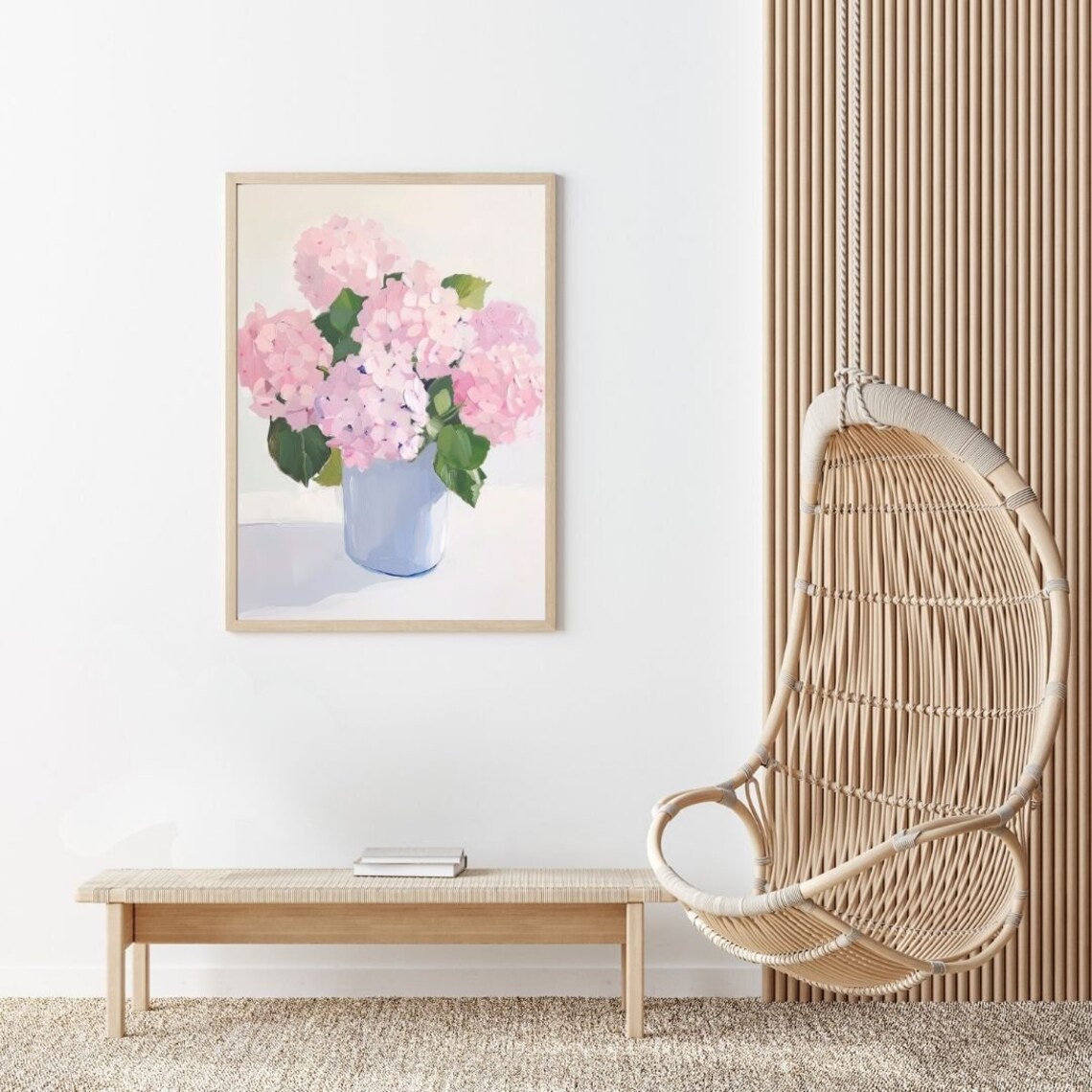 Pink Hydrangeas in Blue Vase, Vintage Floral Art Print - Image 2