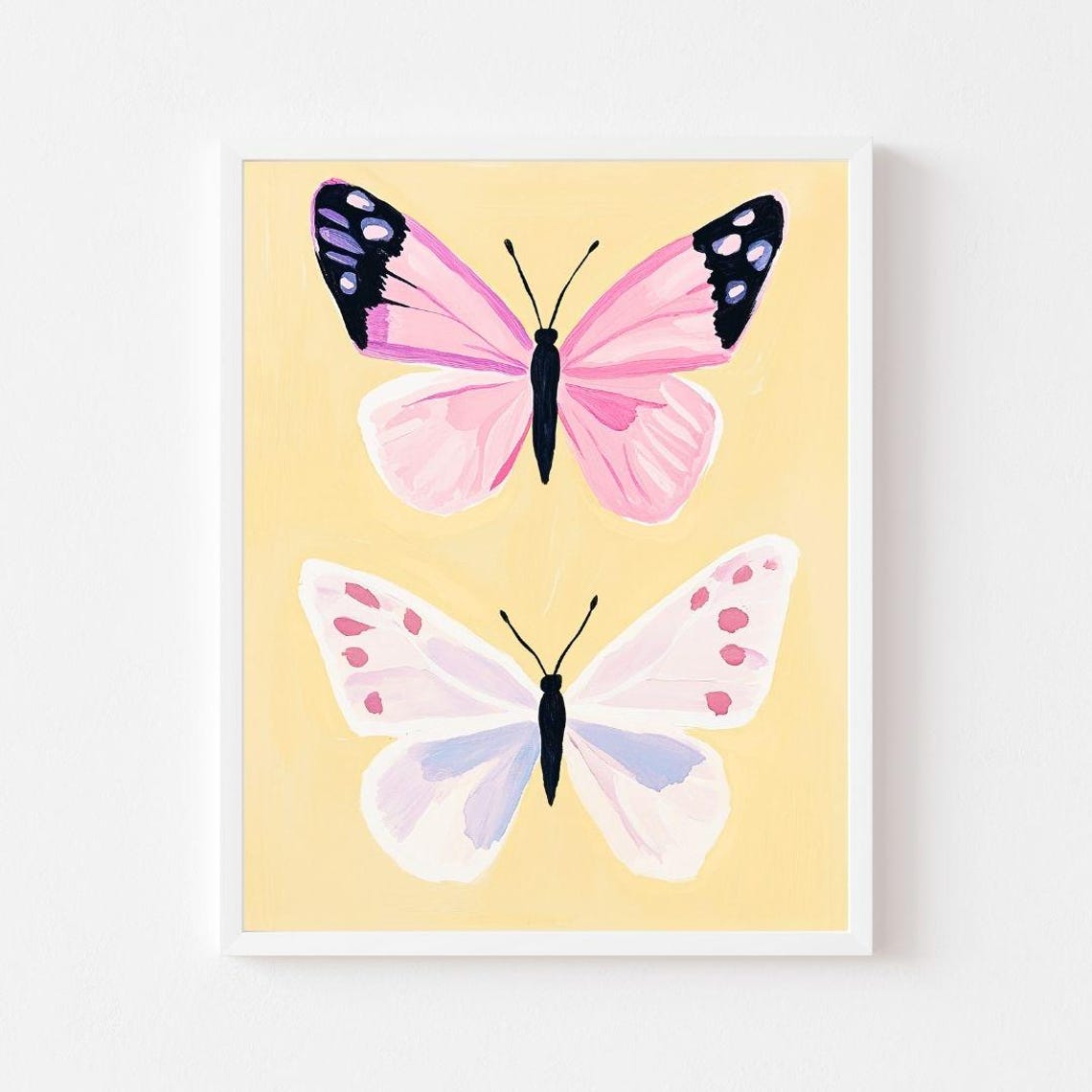 Pink And White Butterfly Pair On Yellow Entomology Art Poster