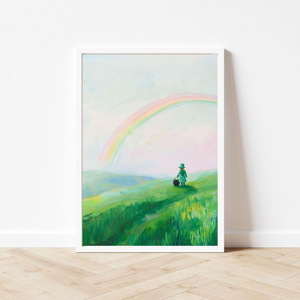 Rainbow and Leprechaun, Pastel St. Patrick's Day Art Print - Image 3