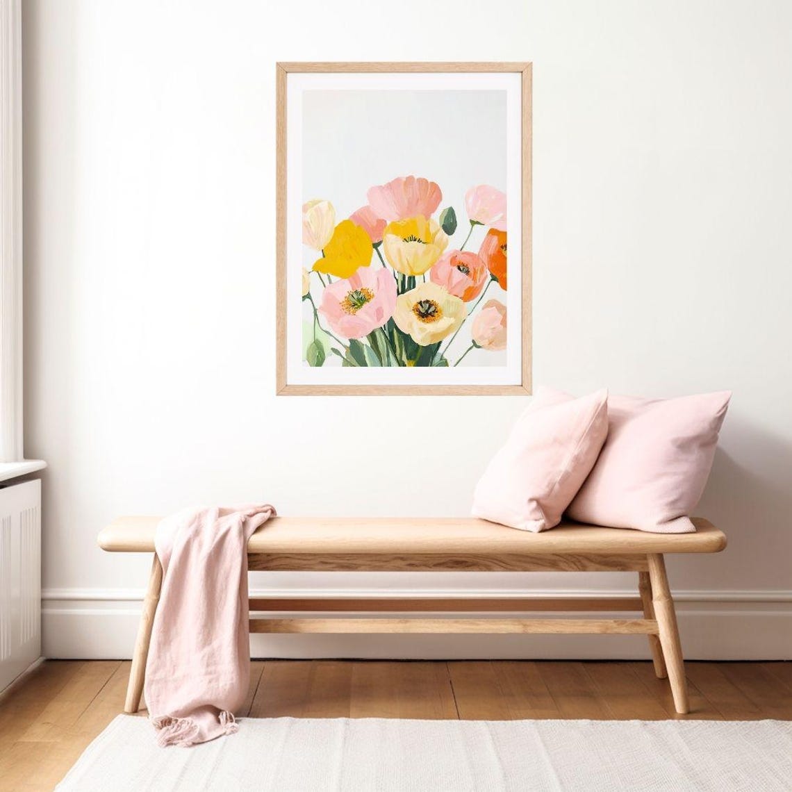 Pastel Poppy Bouquet on White Minimalist Spring Floral Poster - Image 2