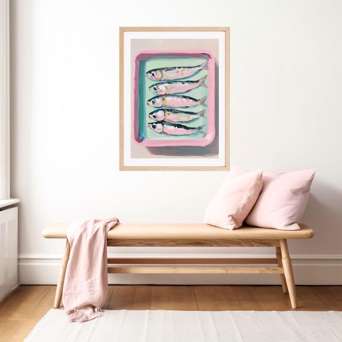 Pink Sardine Tin Painting, Pastel Kitchen Art Print - Image 2