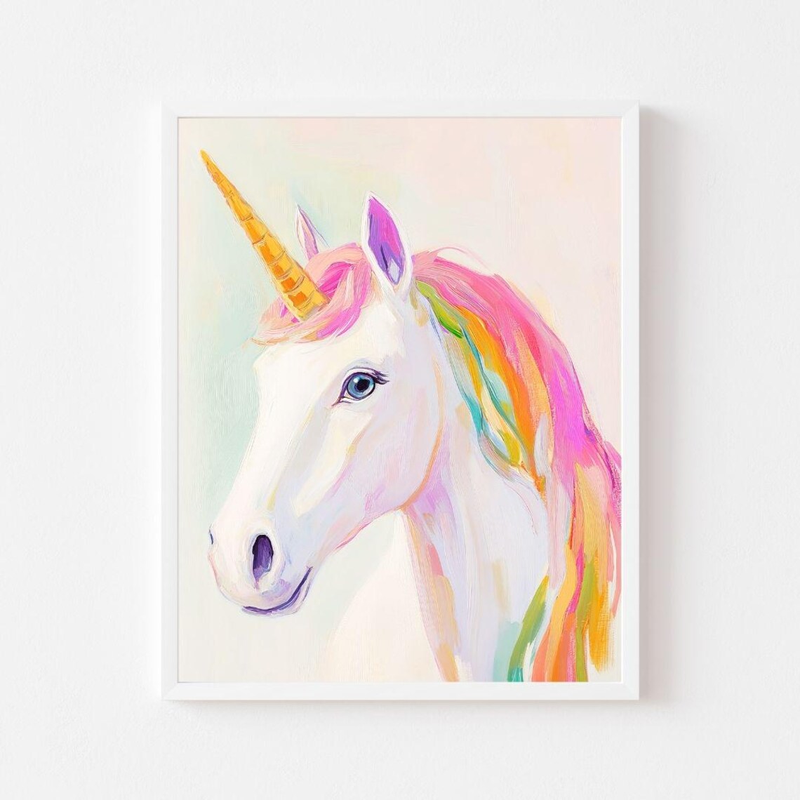 Rainbow Unicorn Whimsical Fantasy Art Print, Girls Room