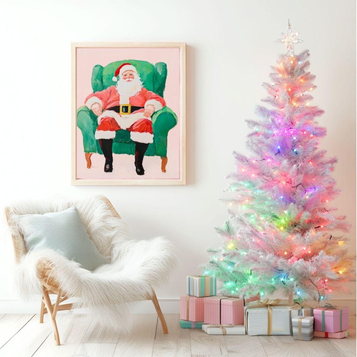 Santa Claus Relaxing in Green Armchair Christmas Portrait Poster - Image 2
