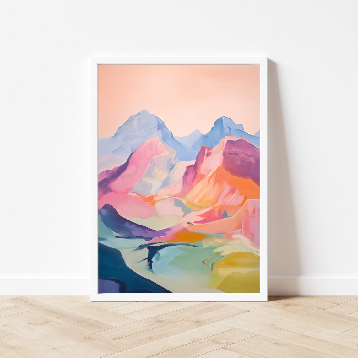 Abstract Rainbow Mountain Landscape Pastel Painting Modern Poster - Image 3