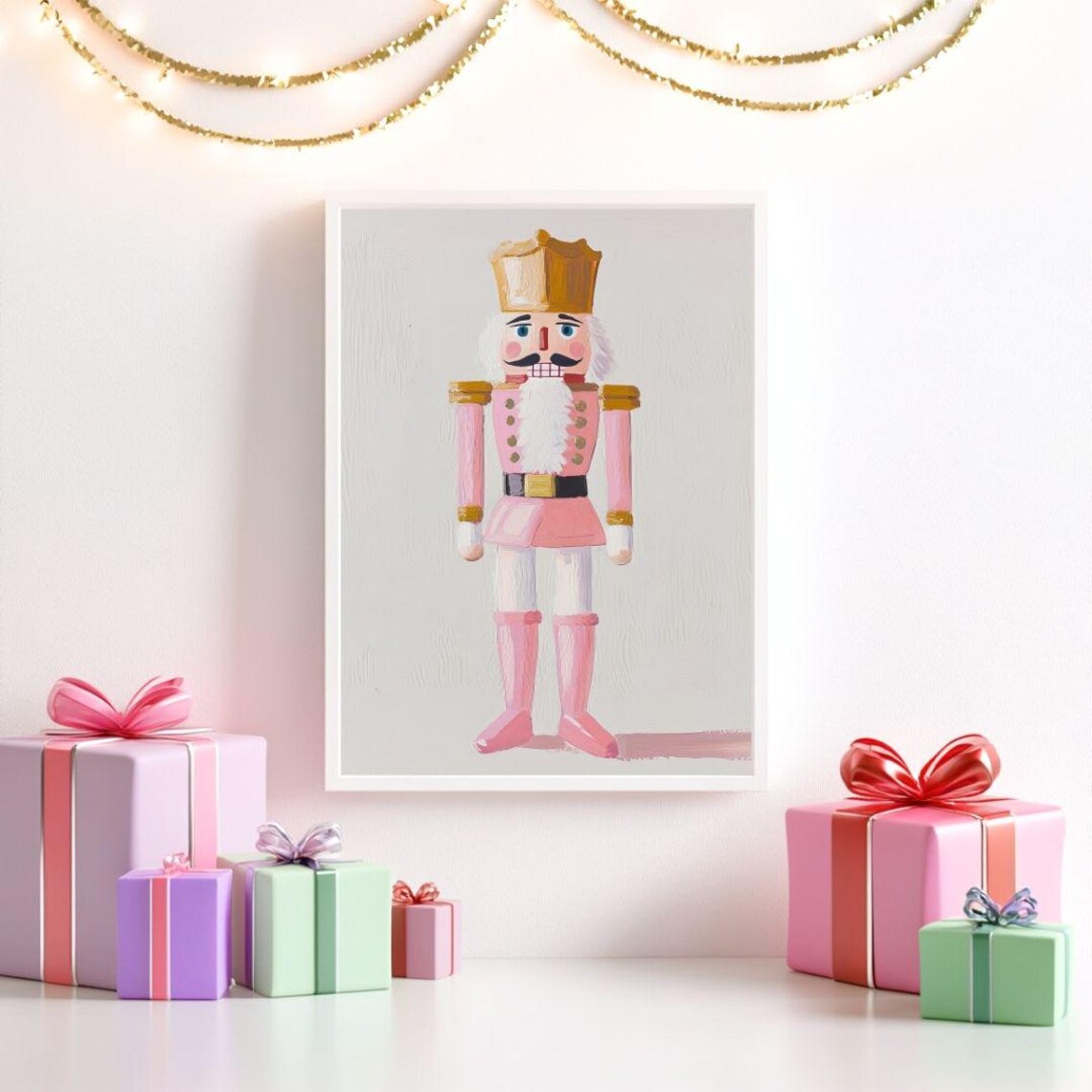 Pink Nutcracker Pastel Christmas Wall Art Print - Image 2