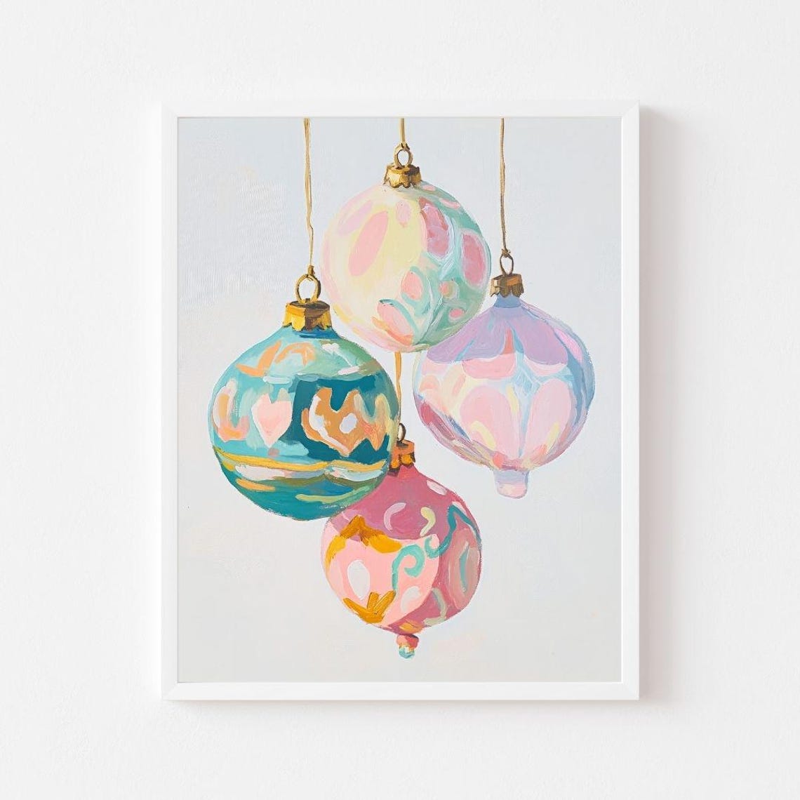 Pastel Vintage Christmas Ornaments Hanging Holiday Wall Poster