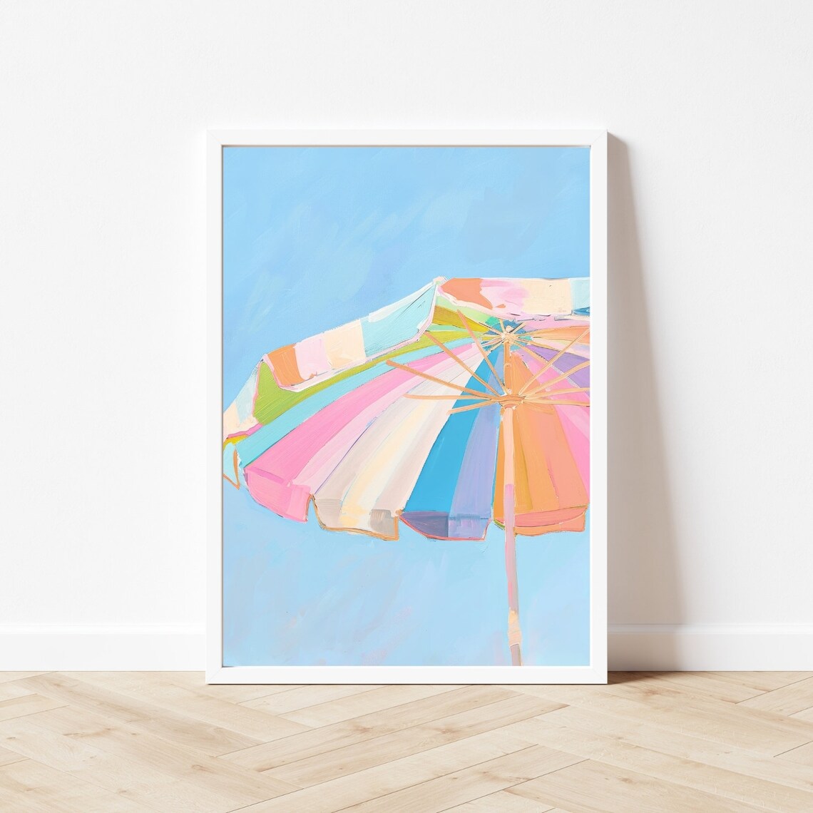 Pastel Rainbow Beach Umbrella Retro Art Print - Image 3
