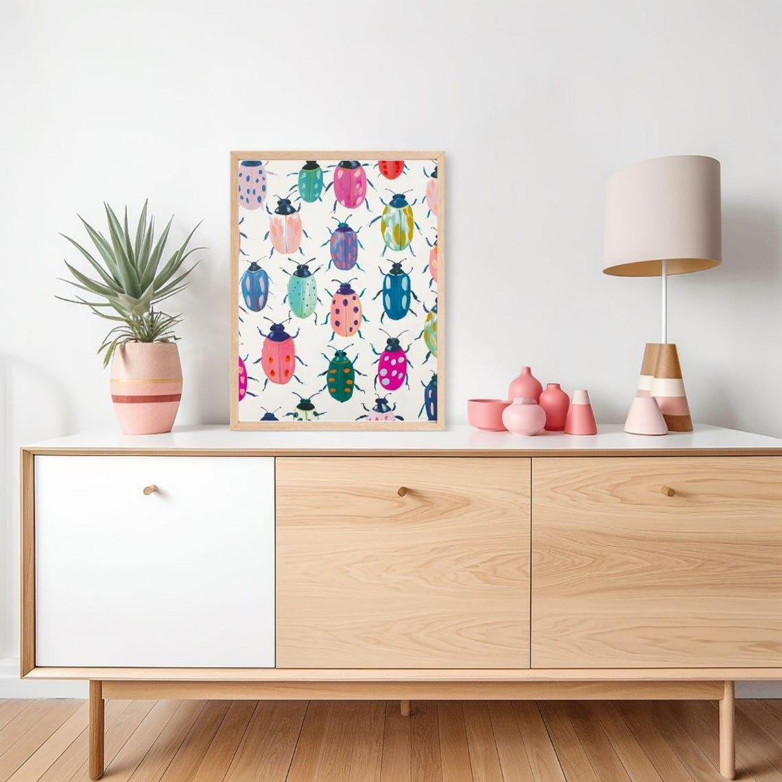 Rainbow Beetles Painting Colorful Insect Playroom Wall Art Print Kids Room Bug Pattern Dopamine Decor - Image 2