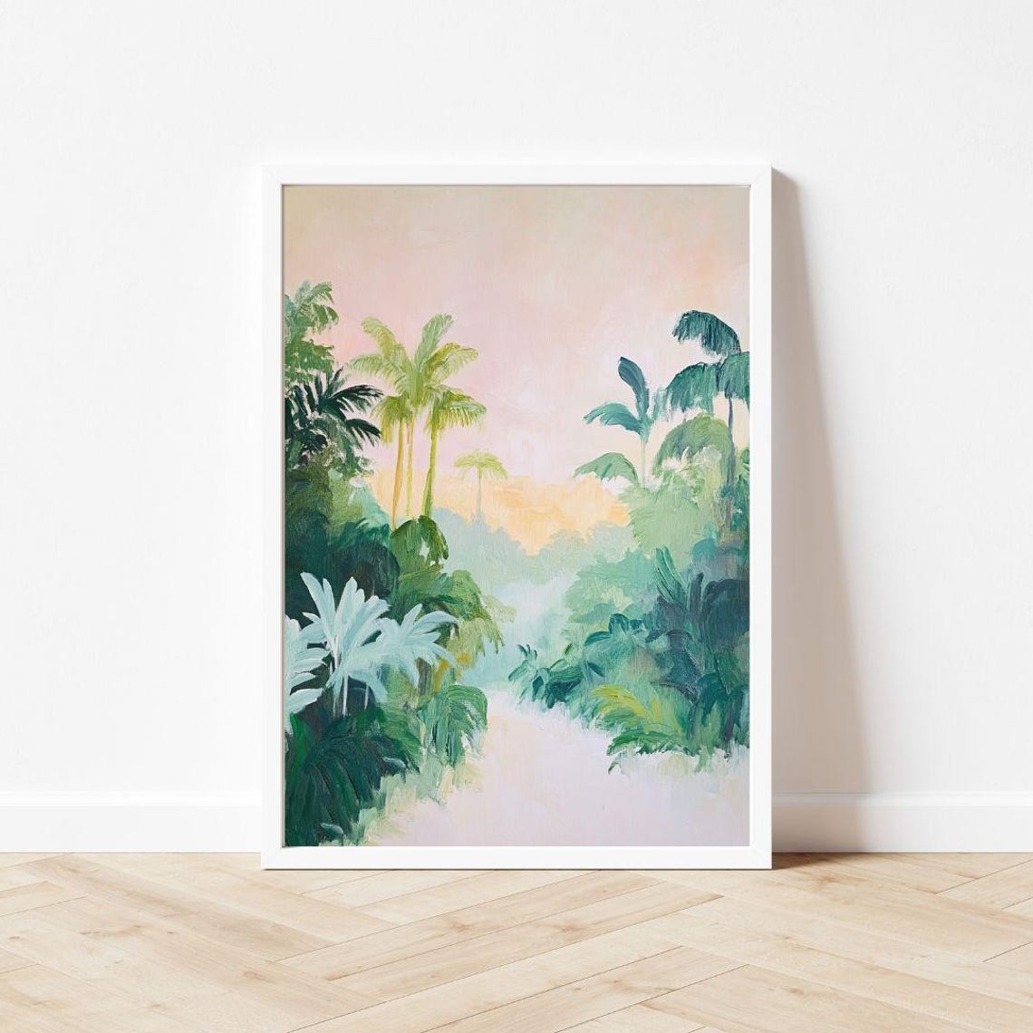 Tropical Palm Trees At Sunset Pastel Jungle Painting Wall Poster - Image 3