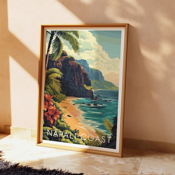 Napali Coast Travel Poster, Kauai Hawaii Coastal Art