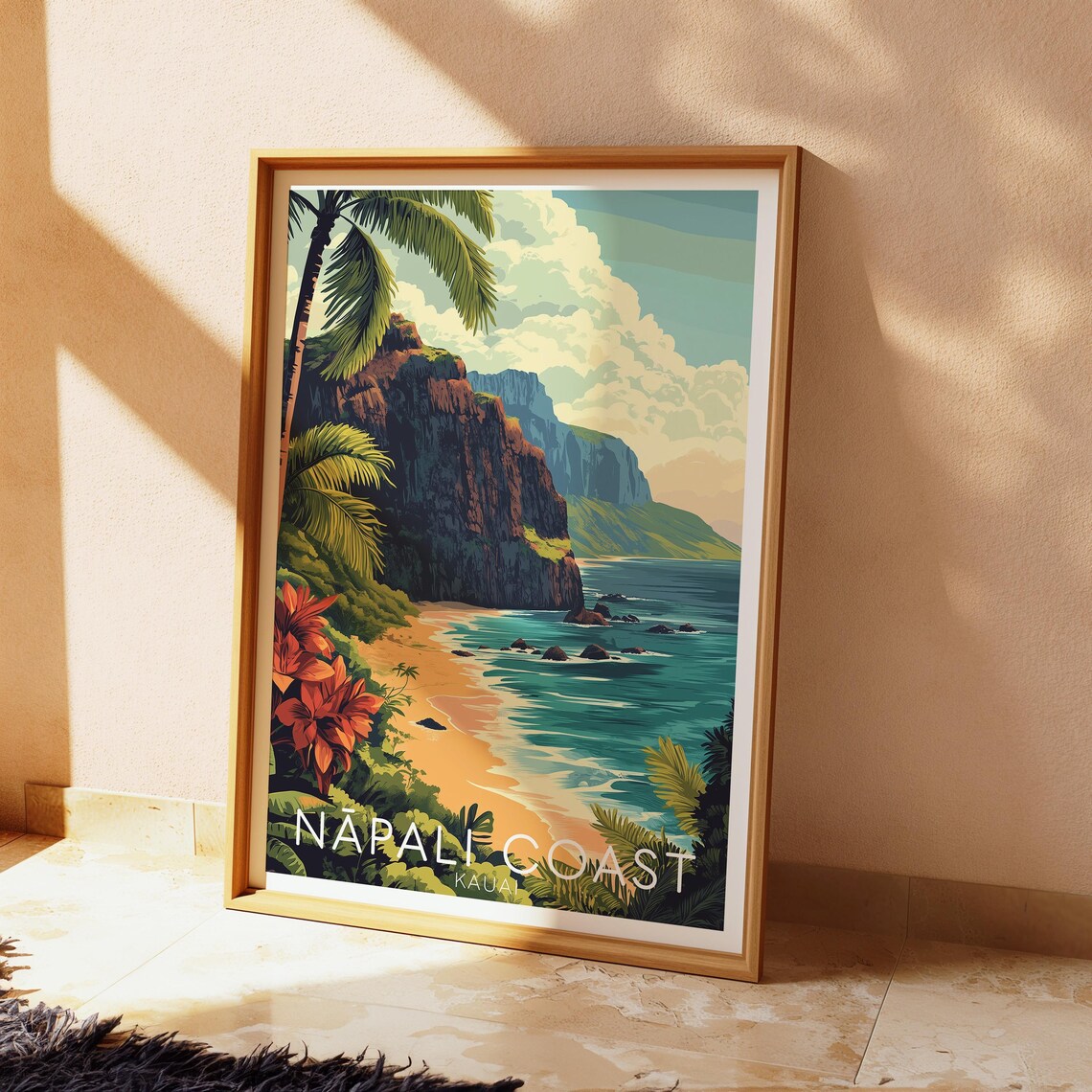 Napali Coast Travel Poster, Kauai Hawaii Coastal Art