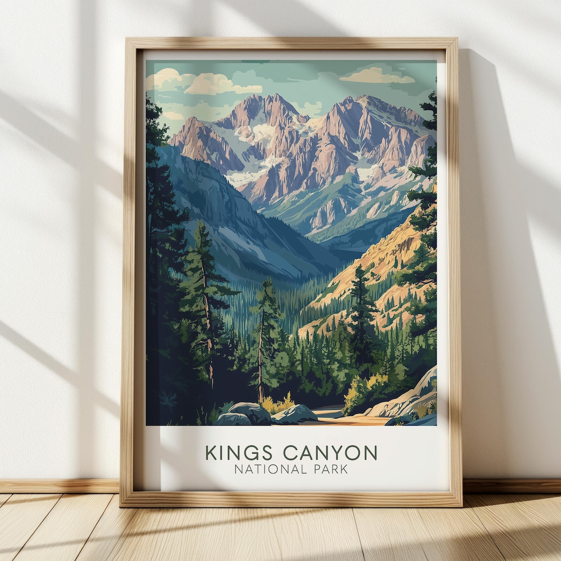 Kings Canyon National Park Mountain Peaks Pine Forest Vintage Travel Poster
