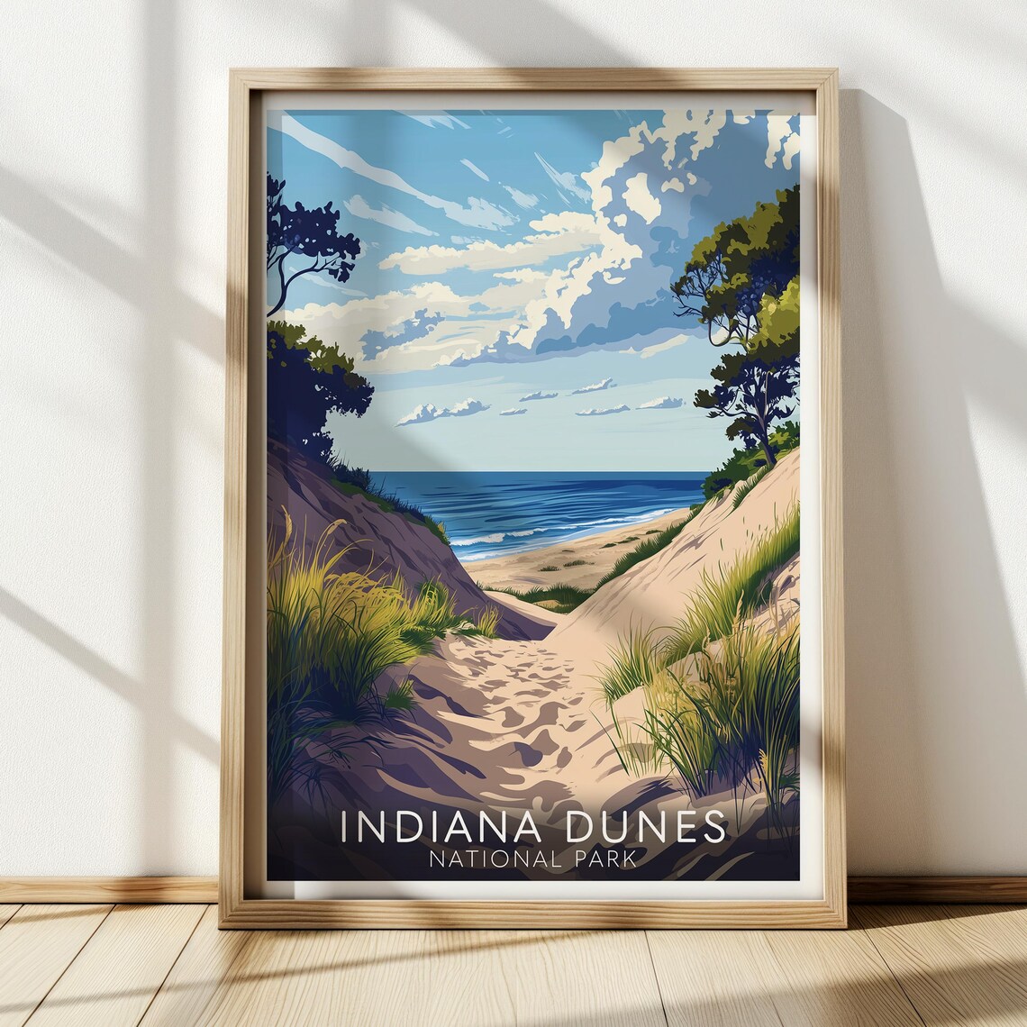 Indiana Dunes National Park Sandy Path to Lake Michigan Travel Poster