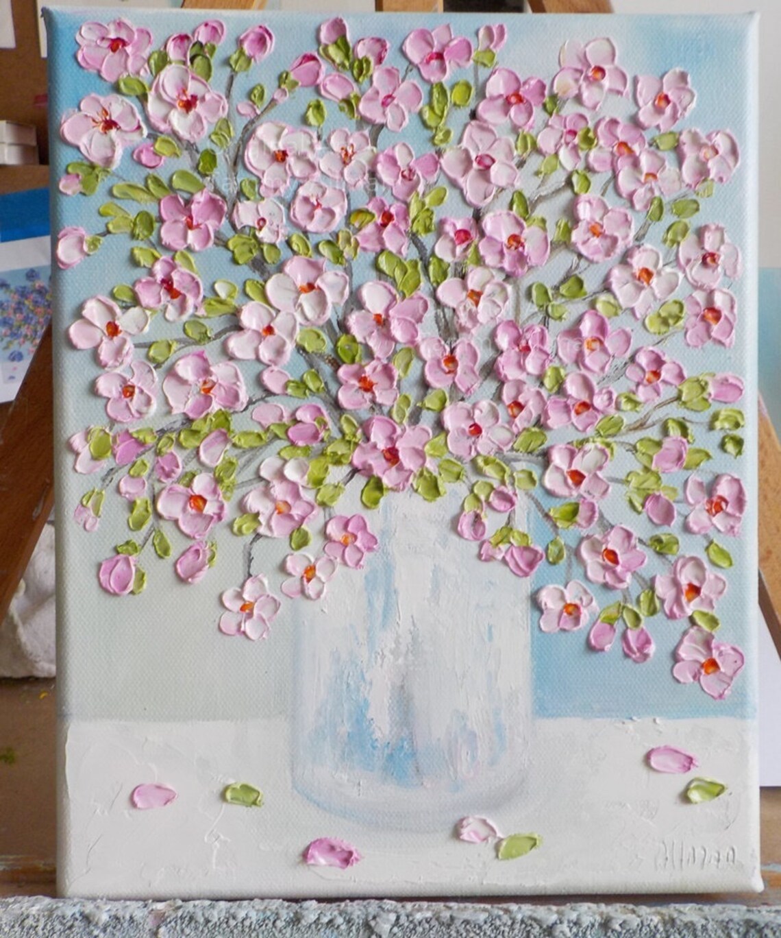 Cherry Blossom Oil Impasto Art Print, Botanical Decor - Image 3