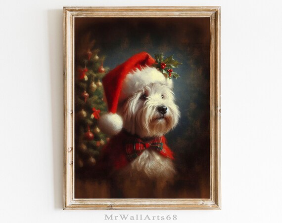 West Highland Terrier Santa Hat Christmas Dog Portrait Poster