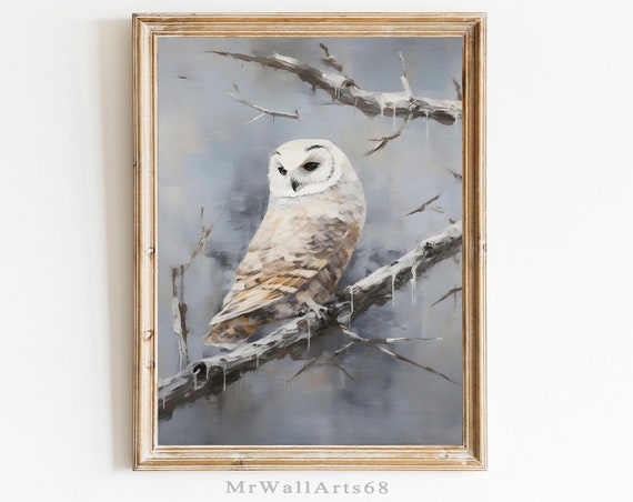 Christmas Owl Print Cute Festive Holiday Wall Art Vintage Rustic Winter Printschristmas