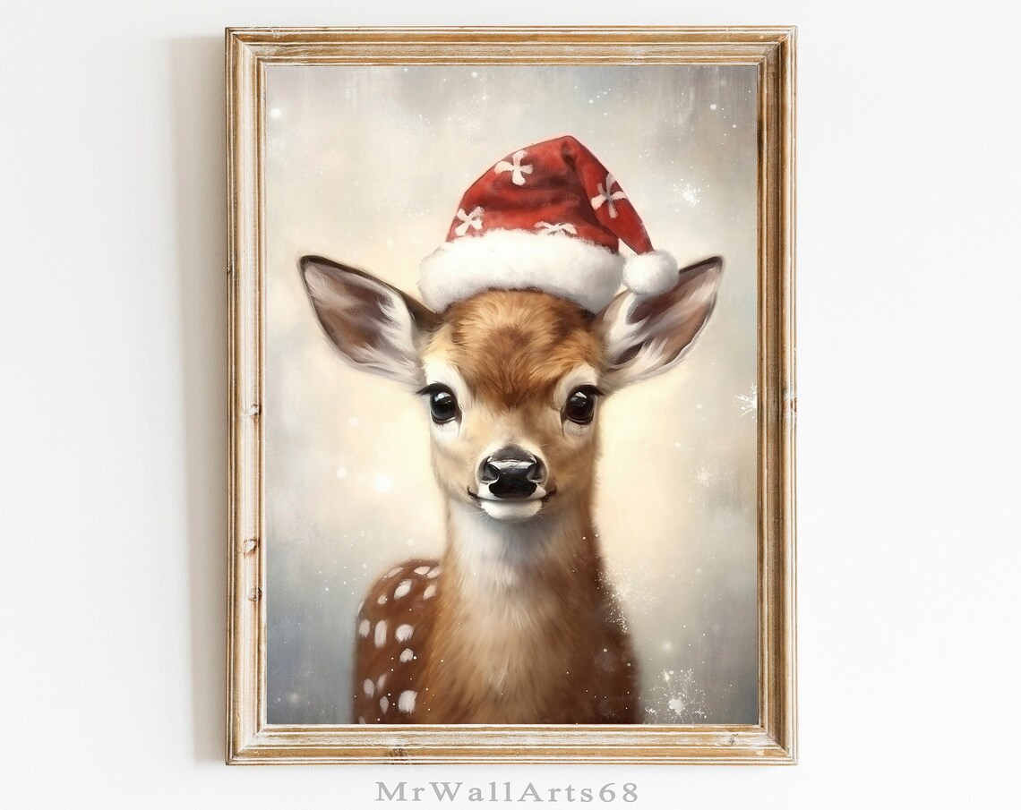 Reindeer Christmas Wall Art, Vintage Holiday Decor