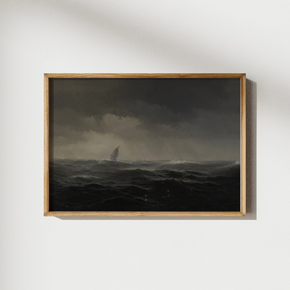 Moody Dark Stormy Seascape Antique Tall Ship Oil Painting Poster