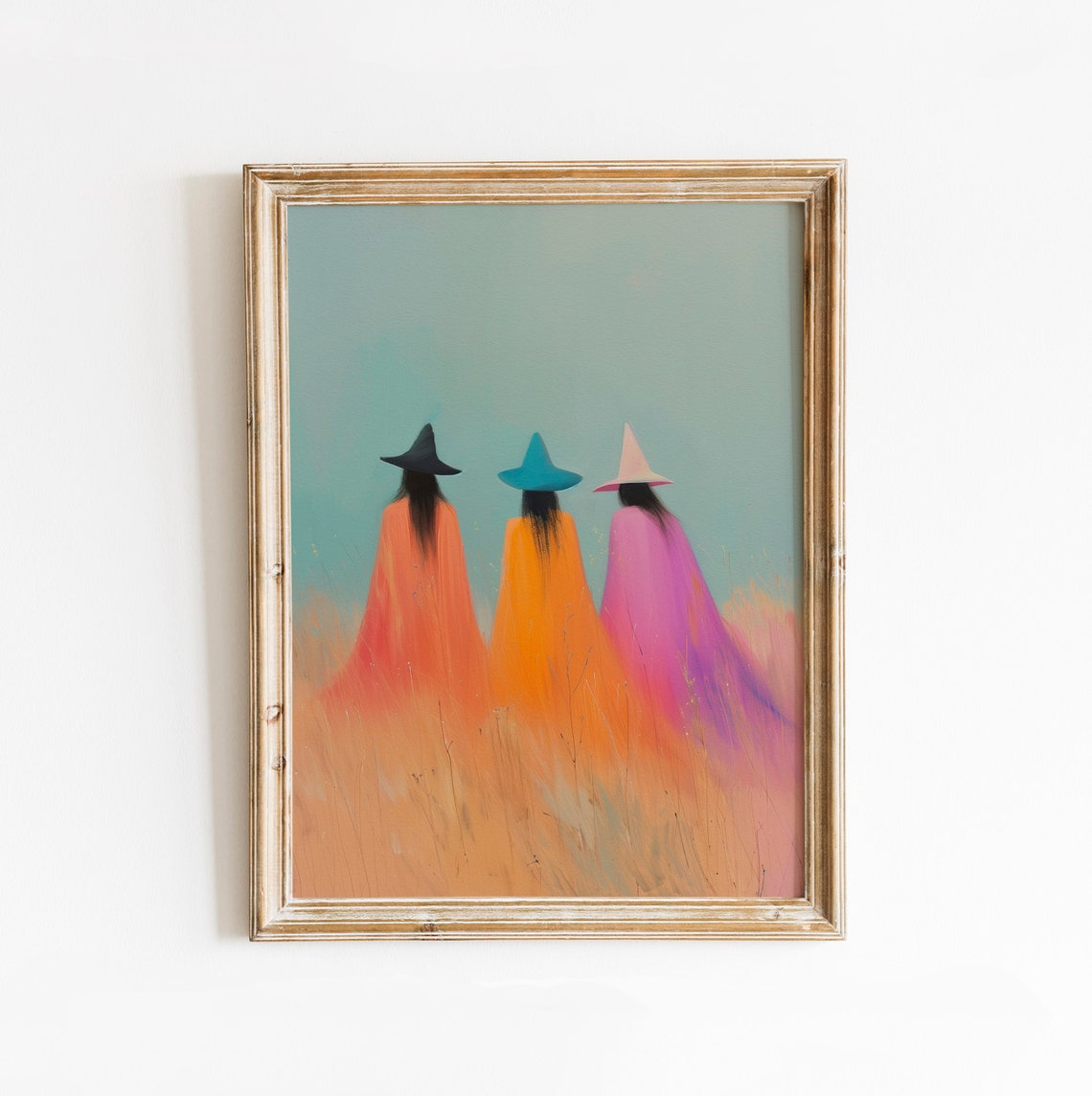 Three Witches in Colorful Capes Walking Through a Field Poster - Image 5