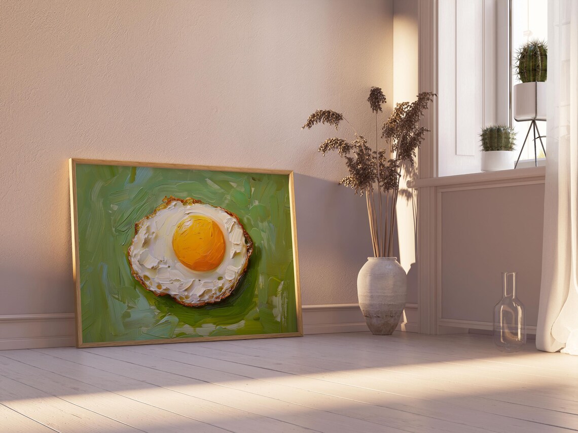 Fried Egg Impasto Painting, Vintage Kitchen Art Print - Image 3