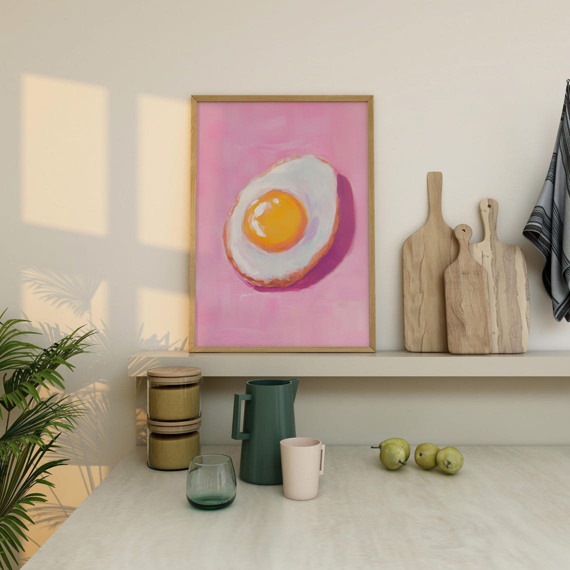 Fried Egg Pink Background Impasto Oil Painting Fun Kitchen Wall Poster - Image 3
