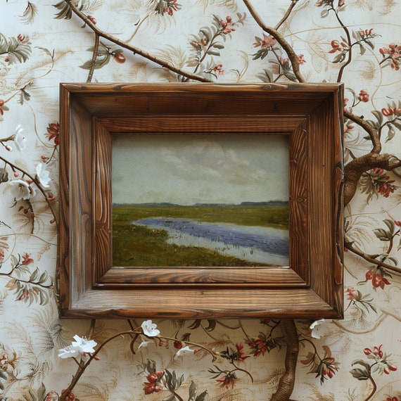 Vintage Minimal Lake Painting Print Farmhouse Landscape Painting Wall Art