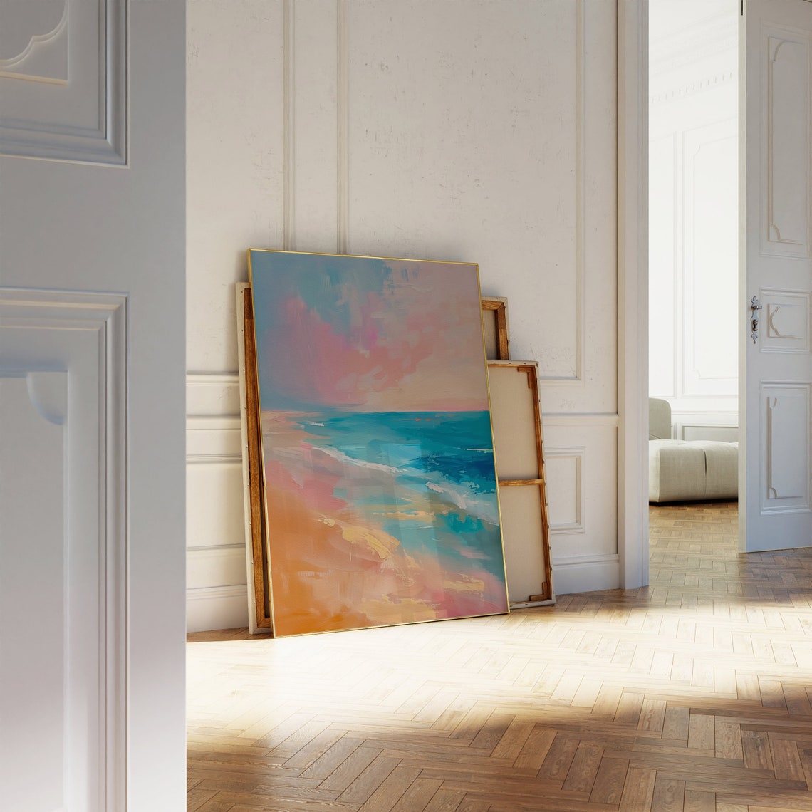 Abstract Pastel Ocean Seascape Colorful Beach Painting Poster - Image 4