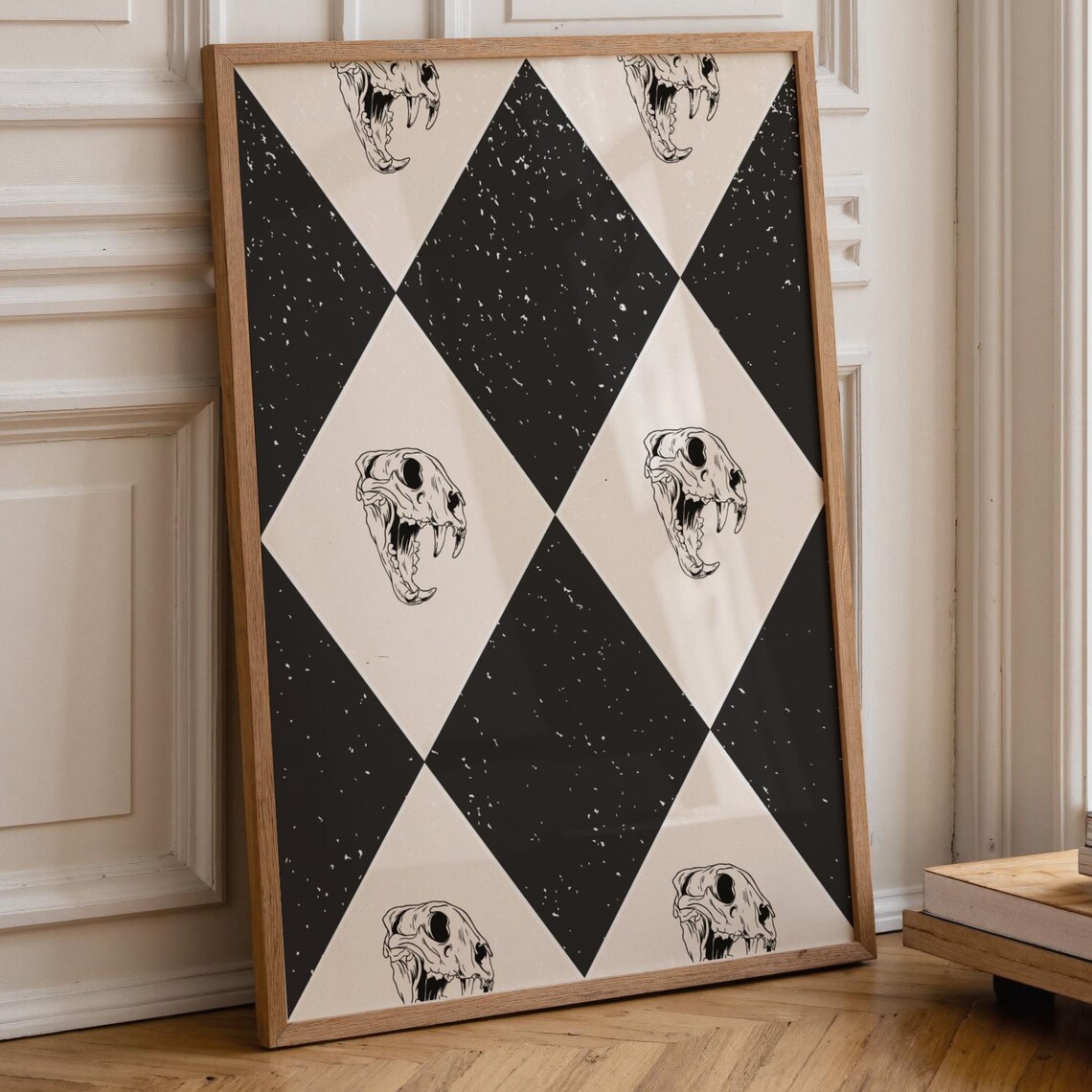 Sabertooth Skull Geometric Harlequin Diamond Dark Academia Art Print
