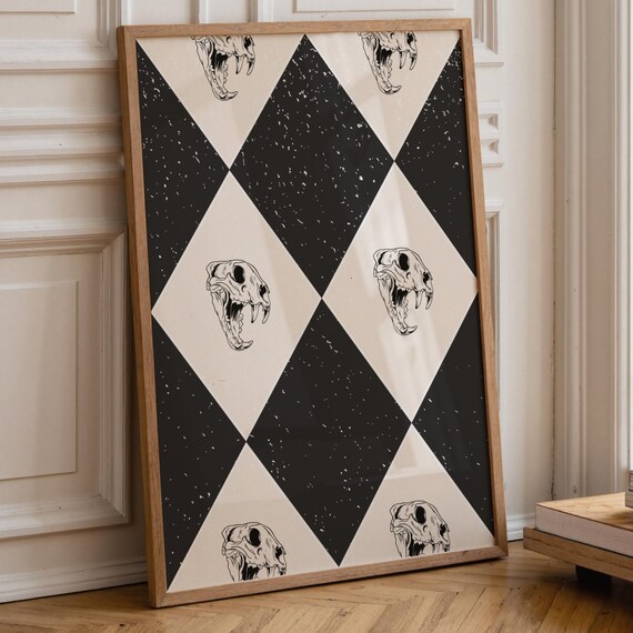 Sabertooth Skull Print Dark Academia Wall Art Geometric Moody Poster