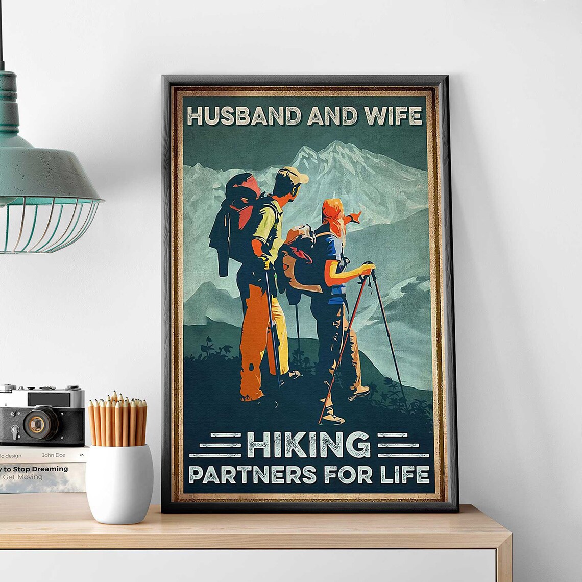 Husband And Wife Hiking Partners For Life Mountain Trekking Poster - Image 3