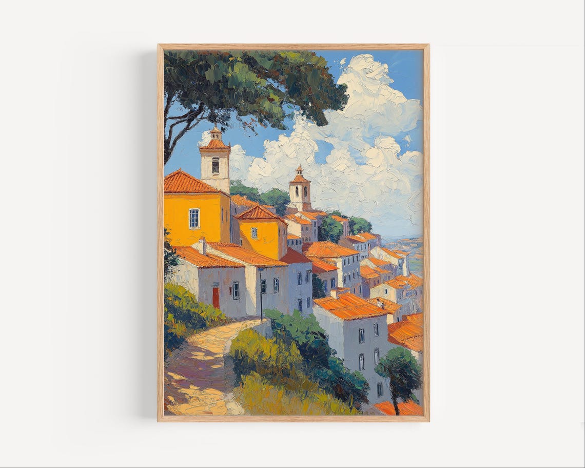 Covilh Oil Painting Covilha Portugal Poster Or Canvas Print Wall Art Portuguese Travel Paint Syle Gift