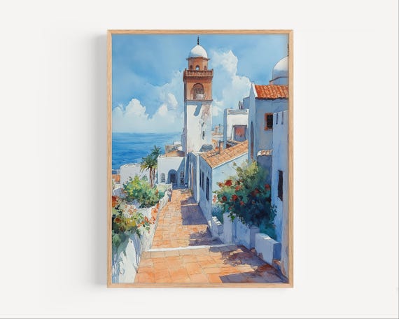 Rabat Morocco Watercolor Painting Africa Travel Wall Art Poster Print Or Canvas Water Color Paint Style Decor Gift