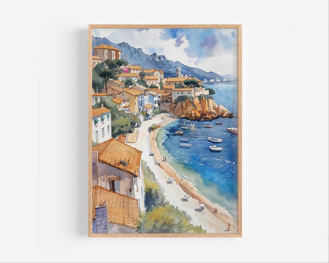 La Ciotat Watercolor Painting France Wall Art Poster Or Canvas Print French Riviera Travel Gift Mediterranean Cte Dazur