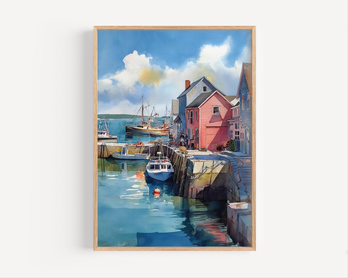 Portland Maine Watercolor Travel Poster, New England