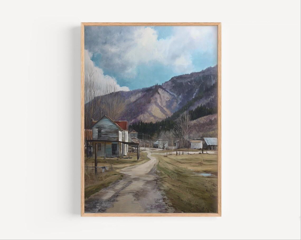 West Virginia Mountain Town Dirt Road Oil Painting Landscape Poster