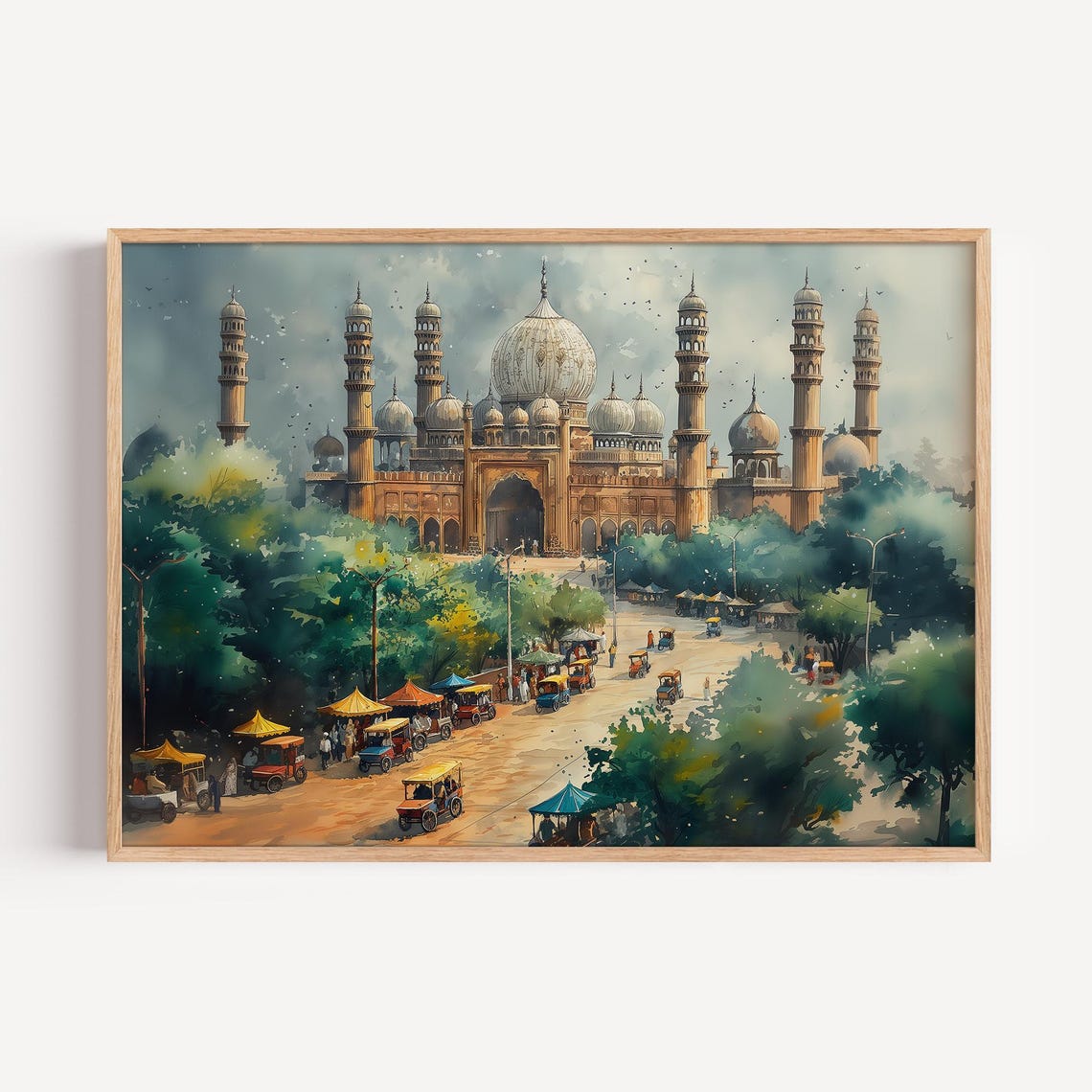 Lahore Pakistan Temple Landscape Watercolor Painting Capital City Street Poster Print Or Canvas Travel Gift Asia Oil Paint Style