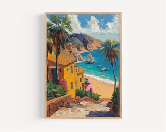 Cabo San Lucas Oil Painting Mexico Los Cabos Wall Art Poster Print Or Canvas Latin Sea Mexican Travel Home Decor Gift Baja Paint Style