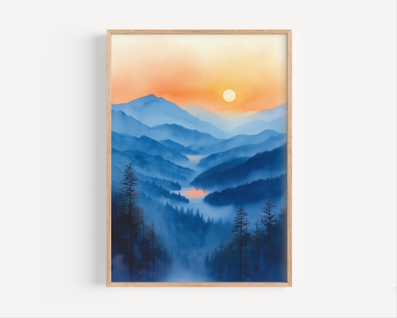 Blue Ridge Mountains Muted Watercolor Painting Poster Or Canvas Print Appalachian Wall Art Gift Soft Tones