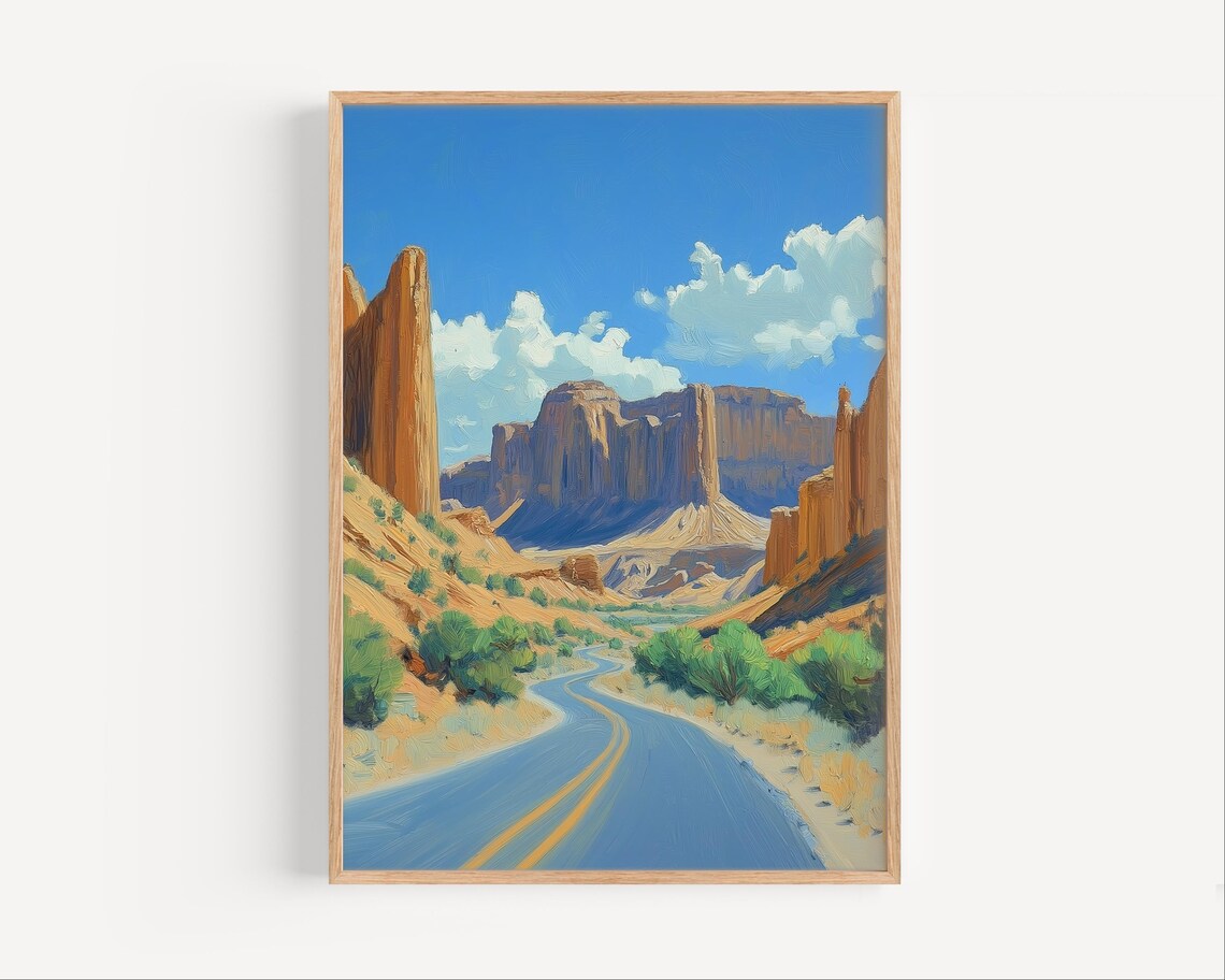 Capitol Reef National Park Utah Desert Road Red Canyon Oil Poster