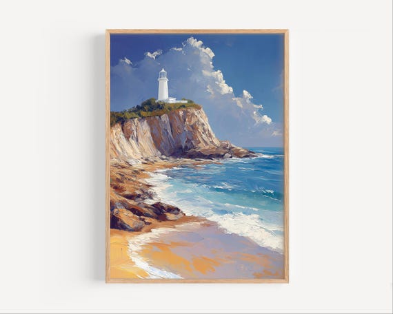 Wollongong Oil Painting Poster Or Canvas Print Wall Art Australia Travel Gift Lighthouse Paint Style