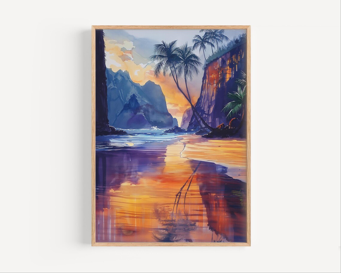 Kauai N Pali Coast State Park Watercolor Travel Poster